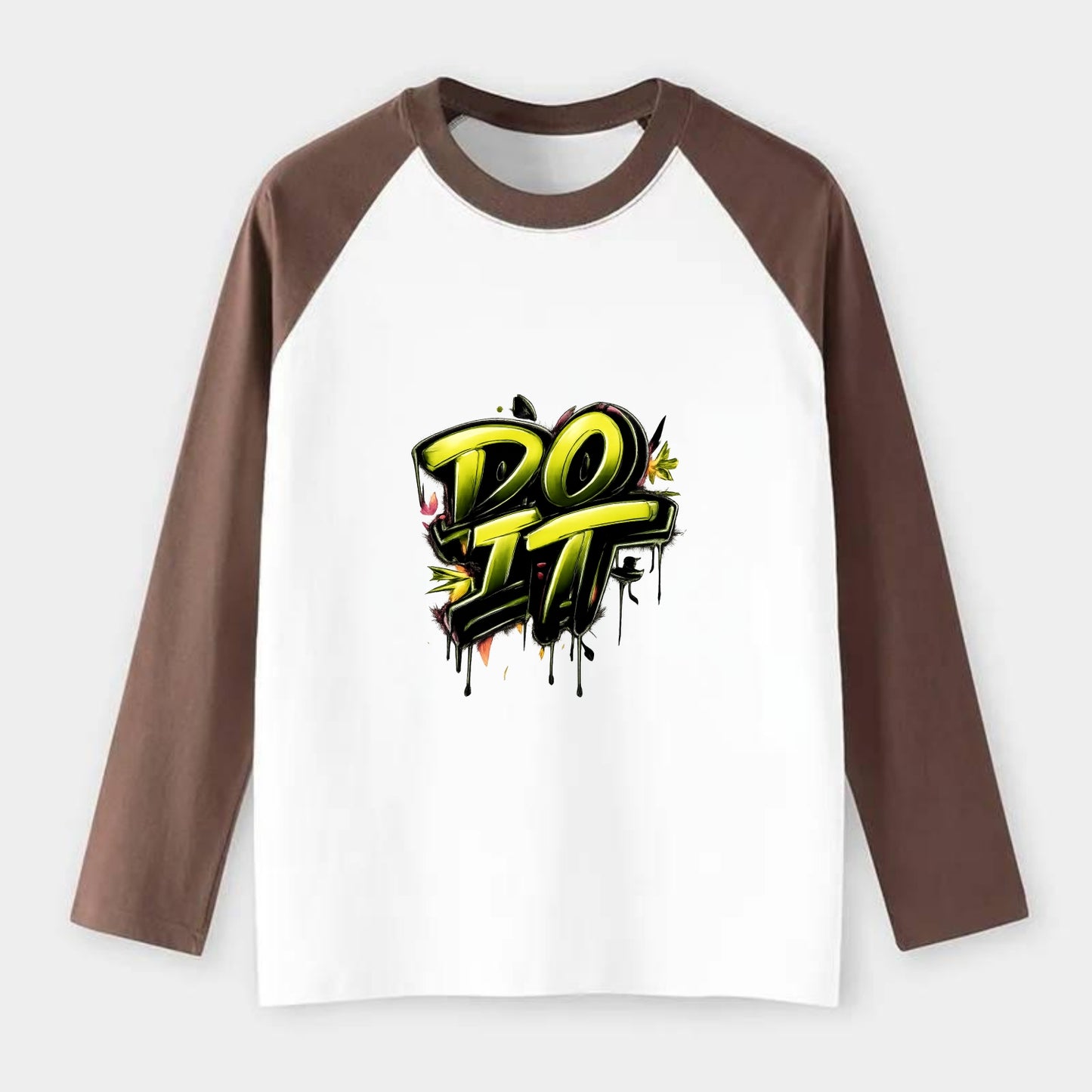 Bold typography design - "DO IT" - just do it, stop waiting - Raglan Long Sleeve T-Shirt - Coffee