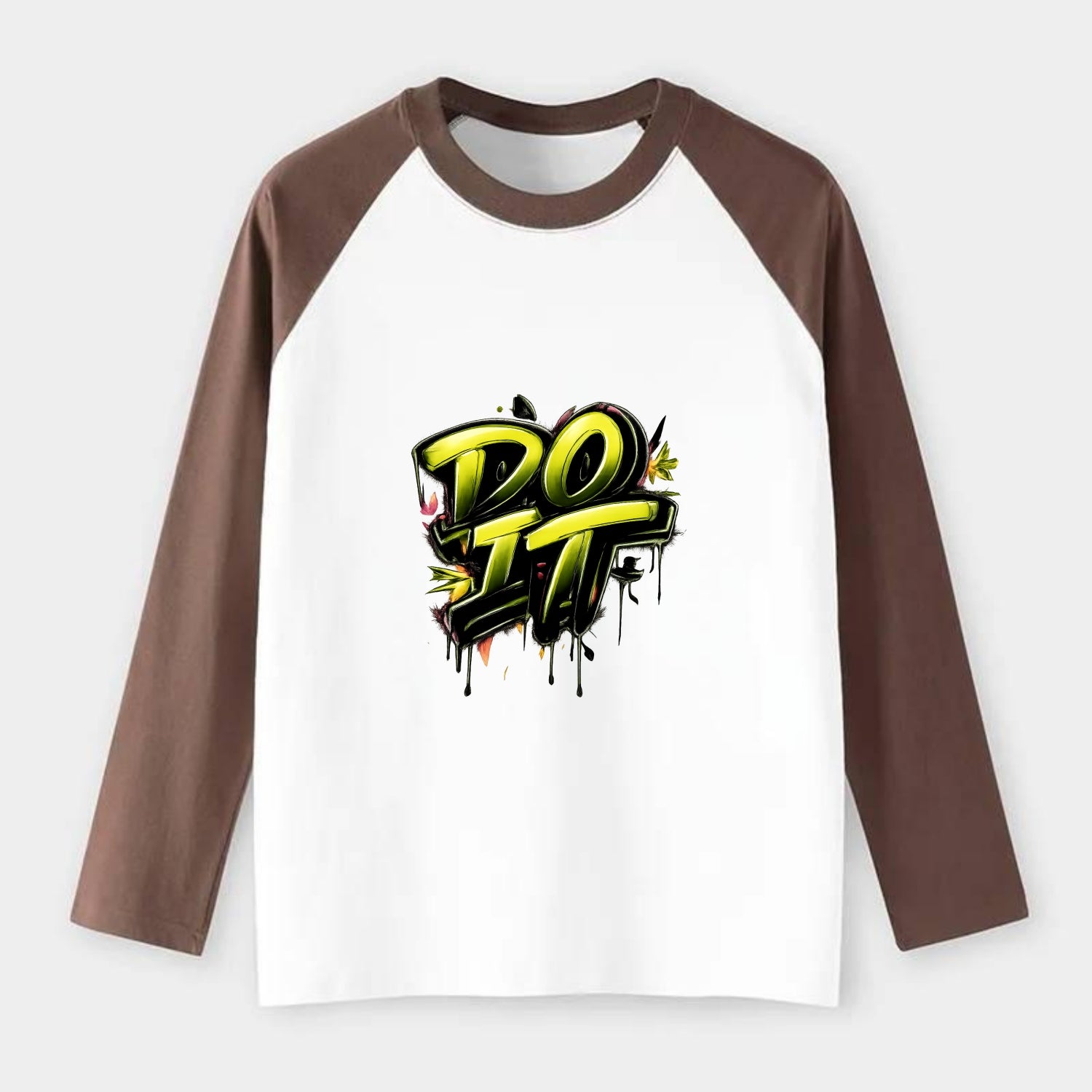Bold typography design - "DO IT" - just do it, stop waiting - Raglan Long Sleeve T-Shirt - Coffee