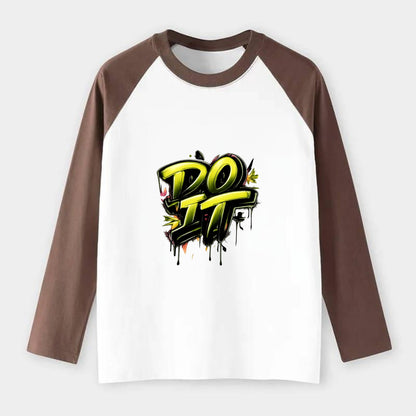 Bold typography design - "DO IT" - just do it, stop waiting - Raglan Long Sleeve T-Shirt - Coffee