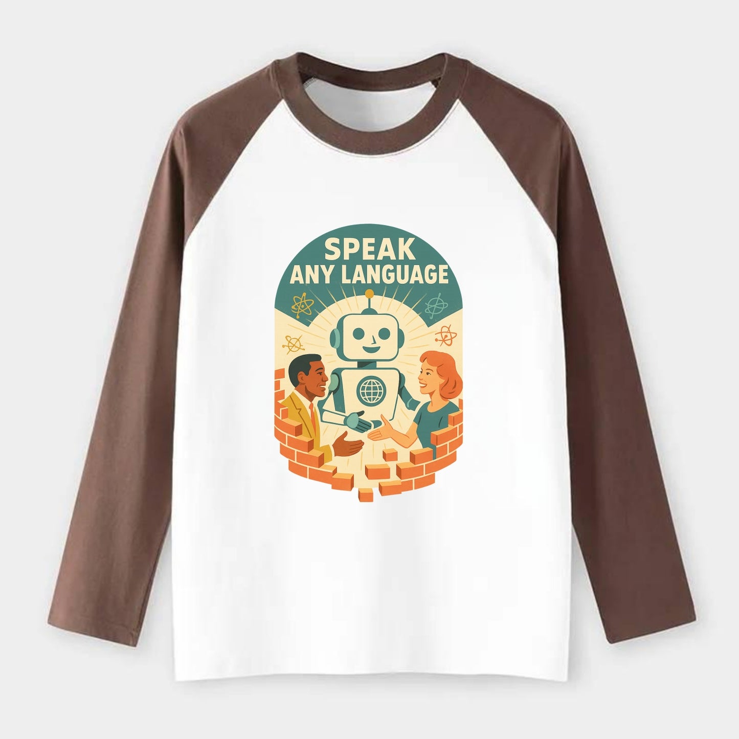 Language learning AI breaking down barriers - "Speak Any Language" - - Raglan Long Sleeve T-Shirt - Coffee