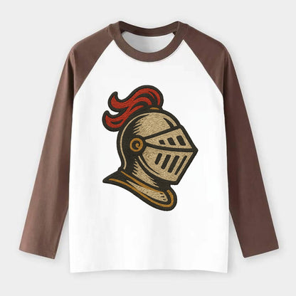 Knight Helmet  - Raglan Long Sleeve T-Shirt - Coffee