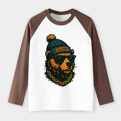 Calgary Grizzly Bear wearing Calgary bea - Raglan Long Sleeve T-Shirt - Coffee