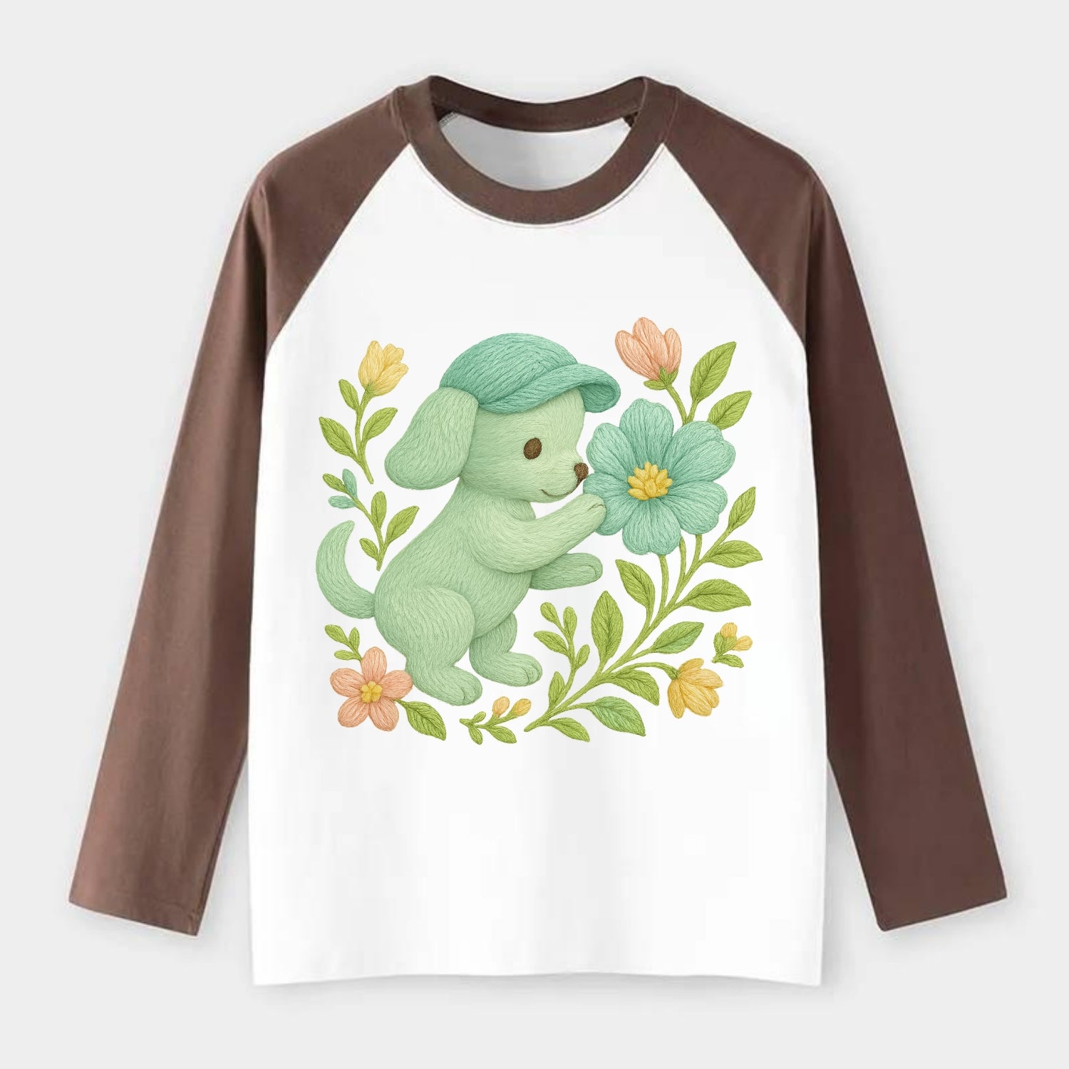 Mint Puppy - Raglan Long Sleeve T-Shirt - Coffee