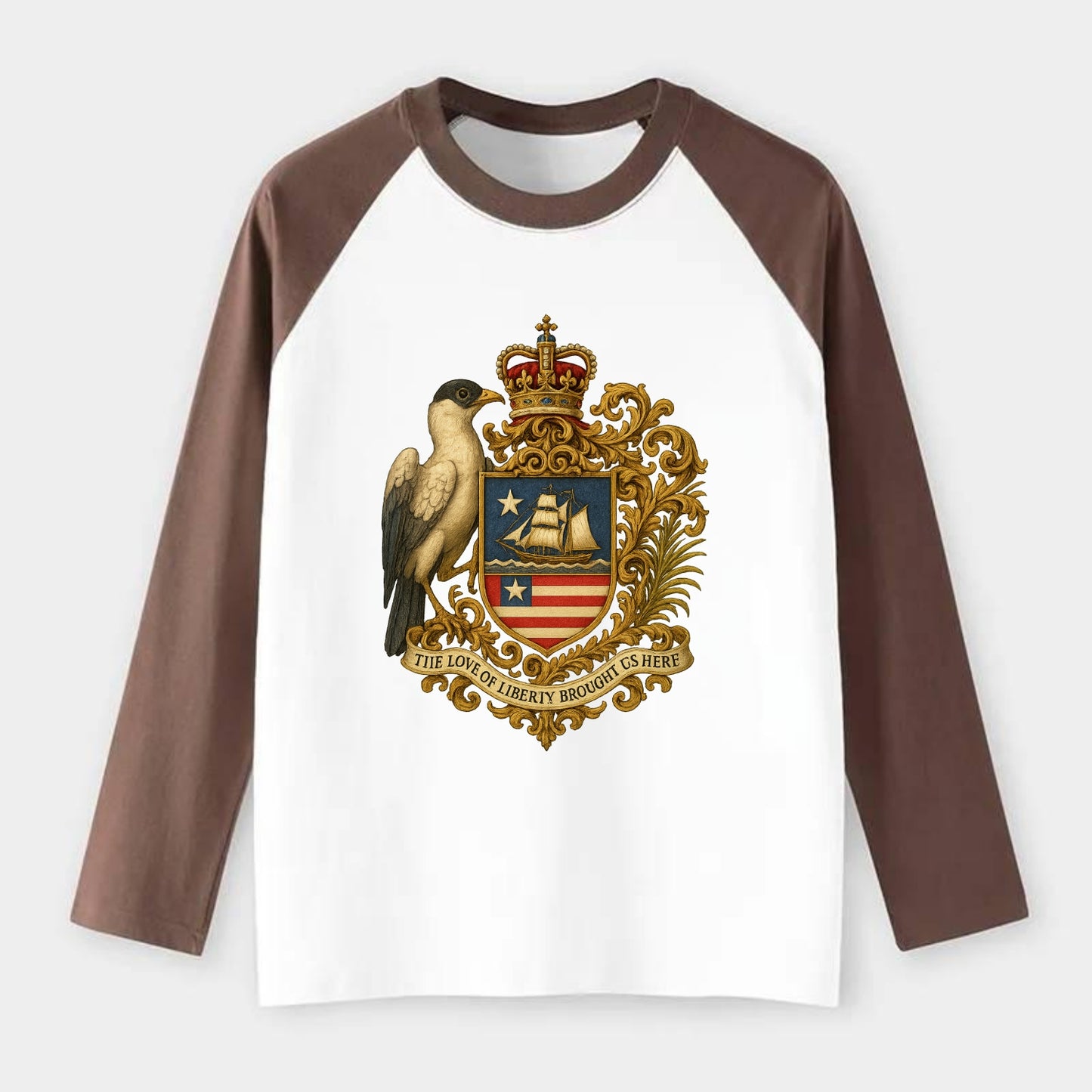 Liberia Pepper Bird Emblem - Raglan Long Sleeve T-Shirt - Coffee