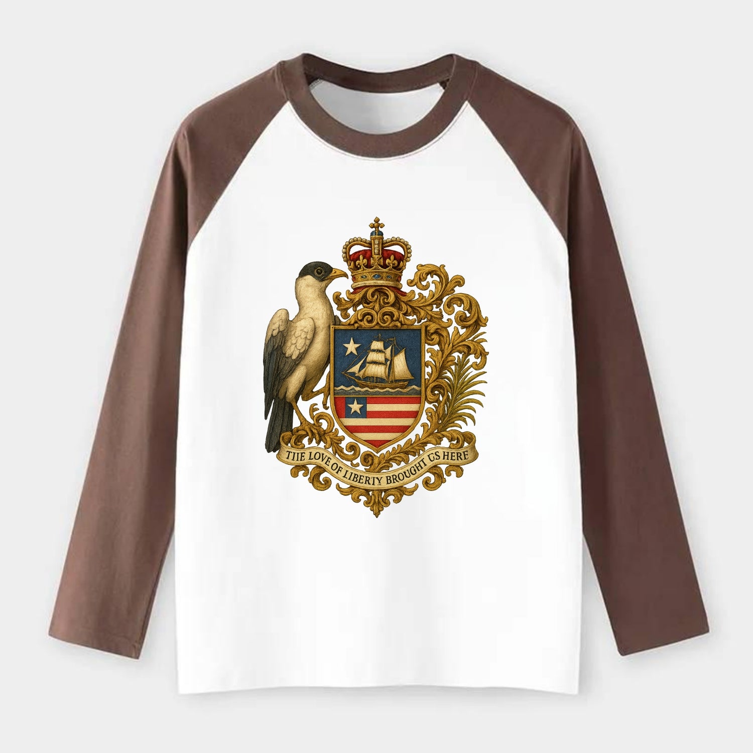 Liberia Pepper Bird Emblem - Raglan Long Sleeve T-Shirt - Coffee