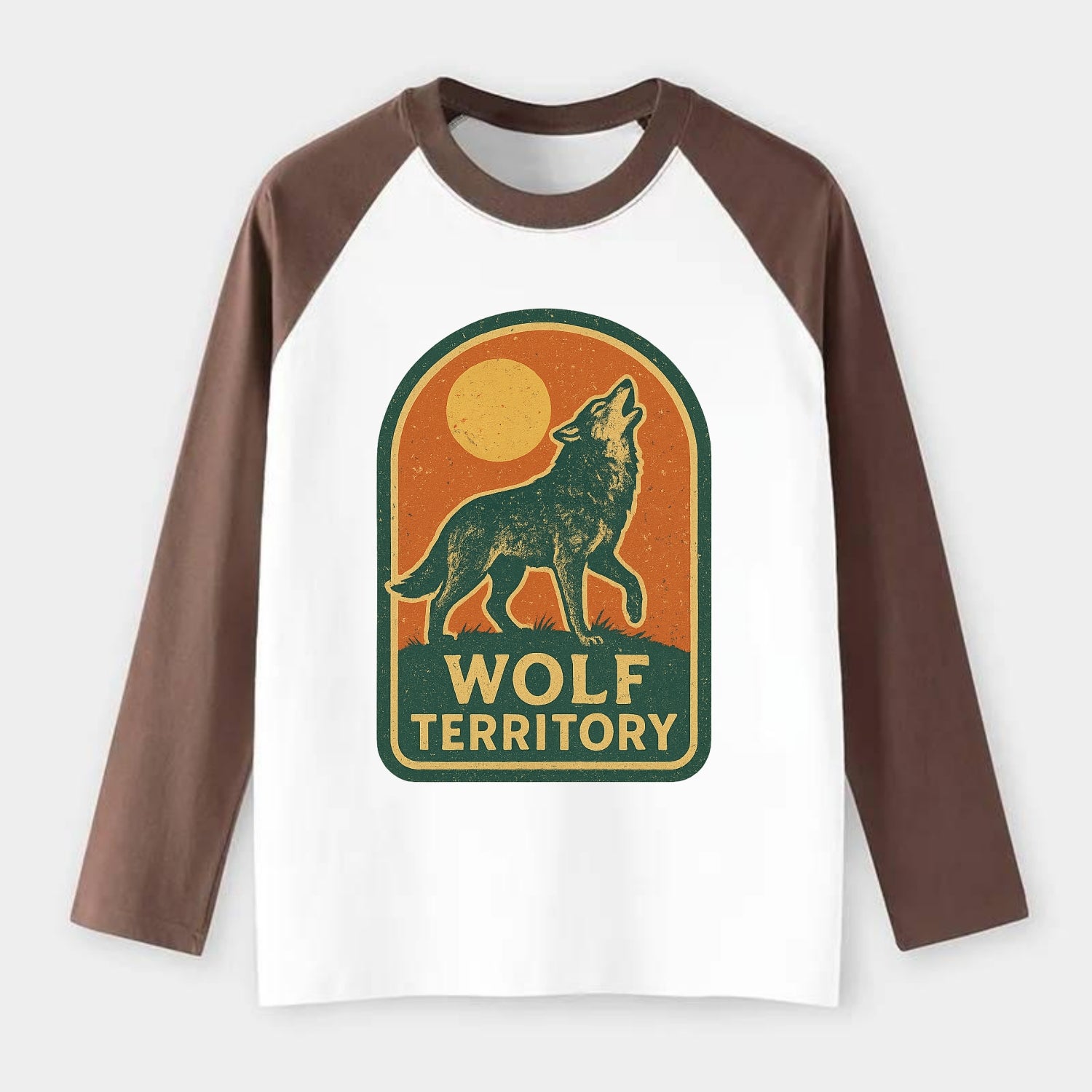 Wolf Territory Marking  - Raglan Long Sleeve T-Shirt - Coffee
