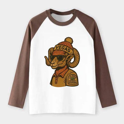 Las Vegas Desert Bighorn wearing Vegas beanie with pom pom and - Raglan Long Sleeve T-Shirt