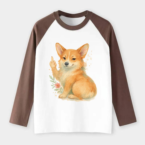 Corgi short legs and fluffy butt, one stubby paw up with sass - Raglan Long Sleeve T-Shirt