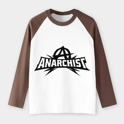 Bold typography design - "ANARCHIST" - no masters, self-governed - Raglan Long Sleeve T-Shirt - Coffee