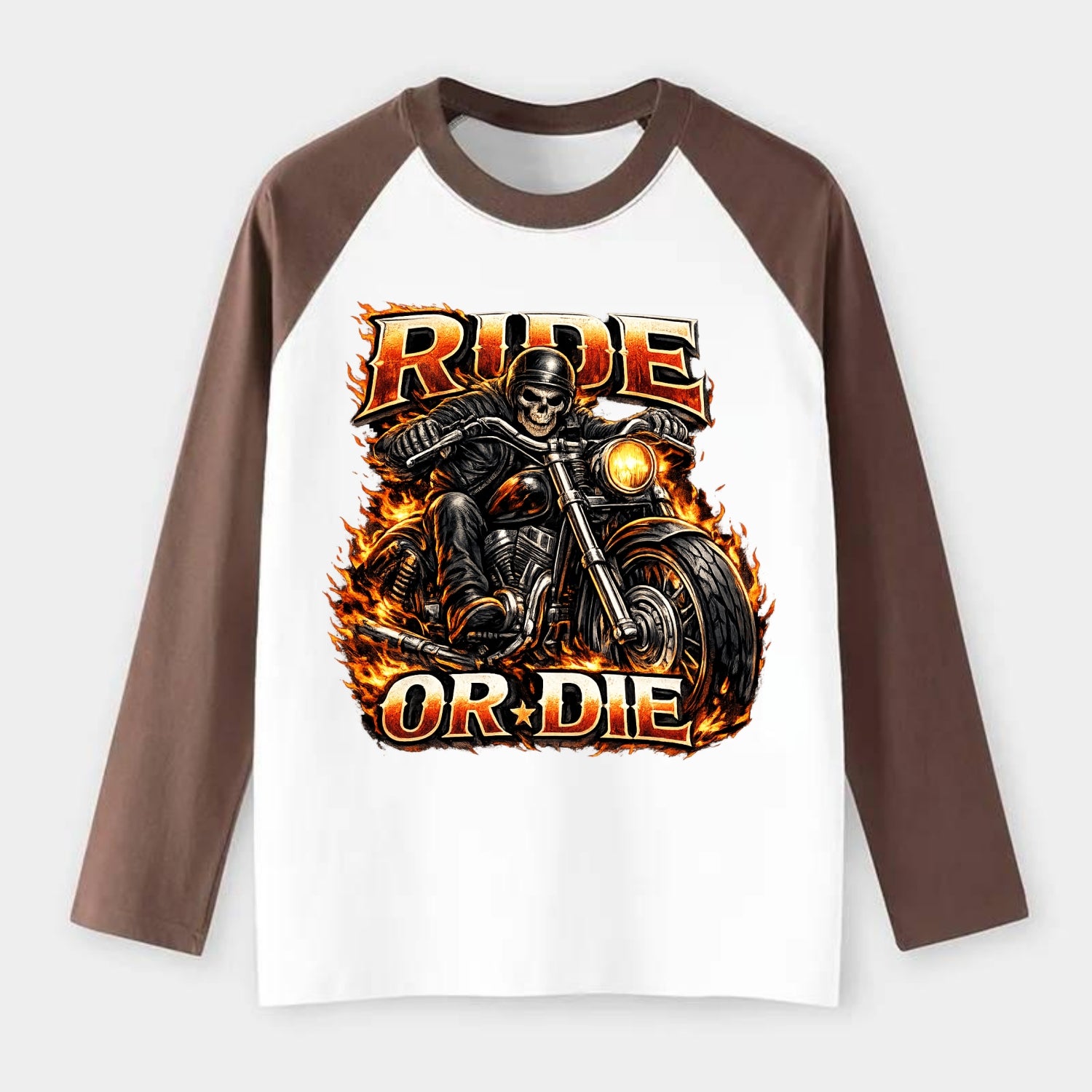 Ride Or Die - Raglan Long Sleeve T-Shirt - Coffee