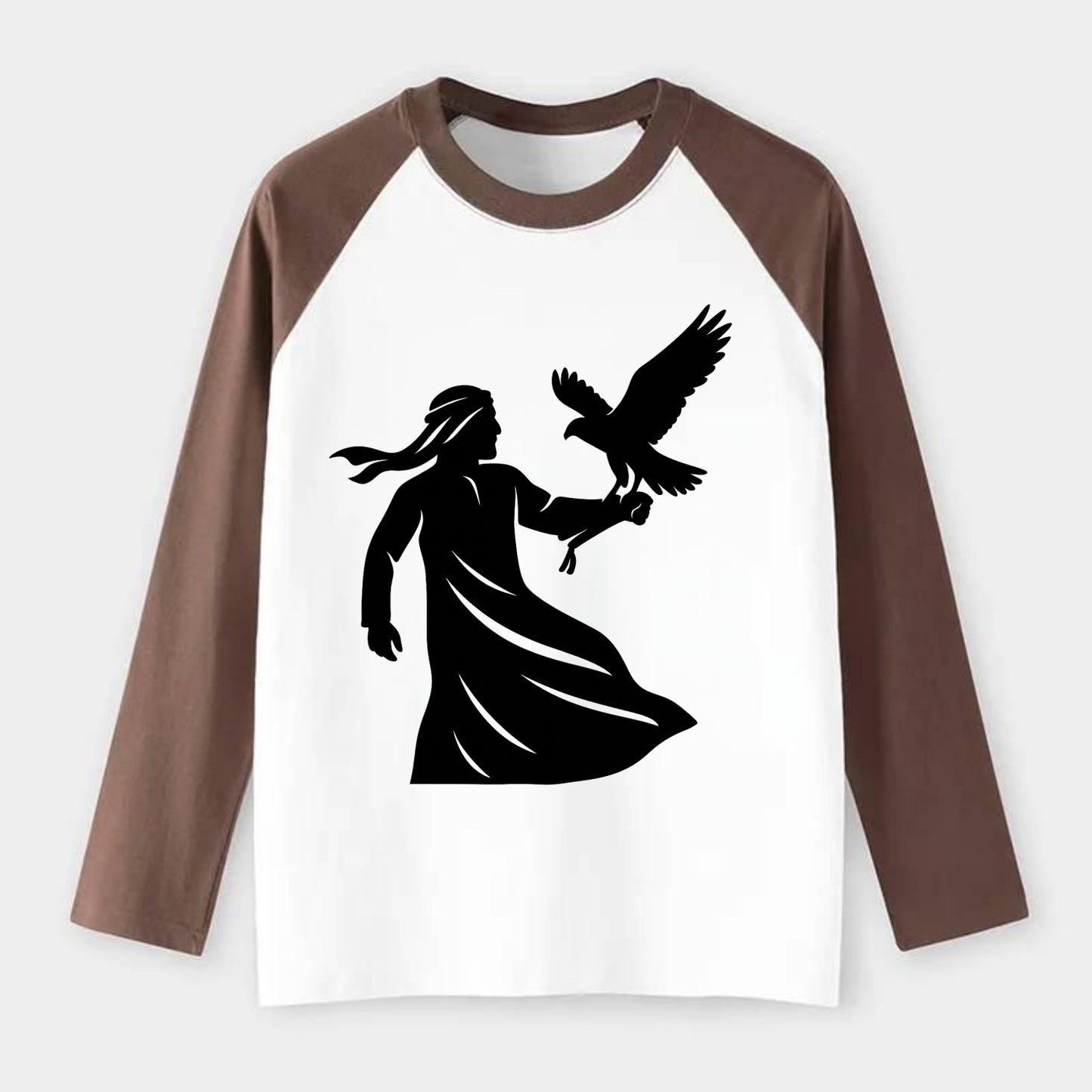 Arabian falconer with bird - Raglan Long Sleeve T-Shirt - Coffee