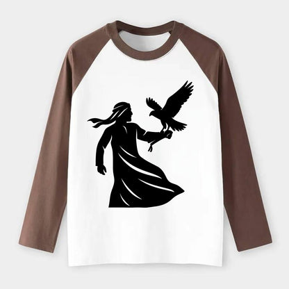 Arabian falconer with bird - Raglan Long Sleeve T-Shirt - Coffee