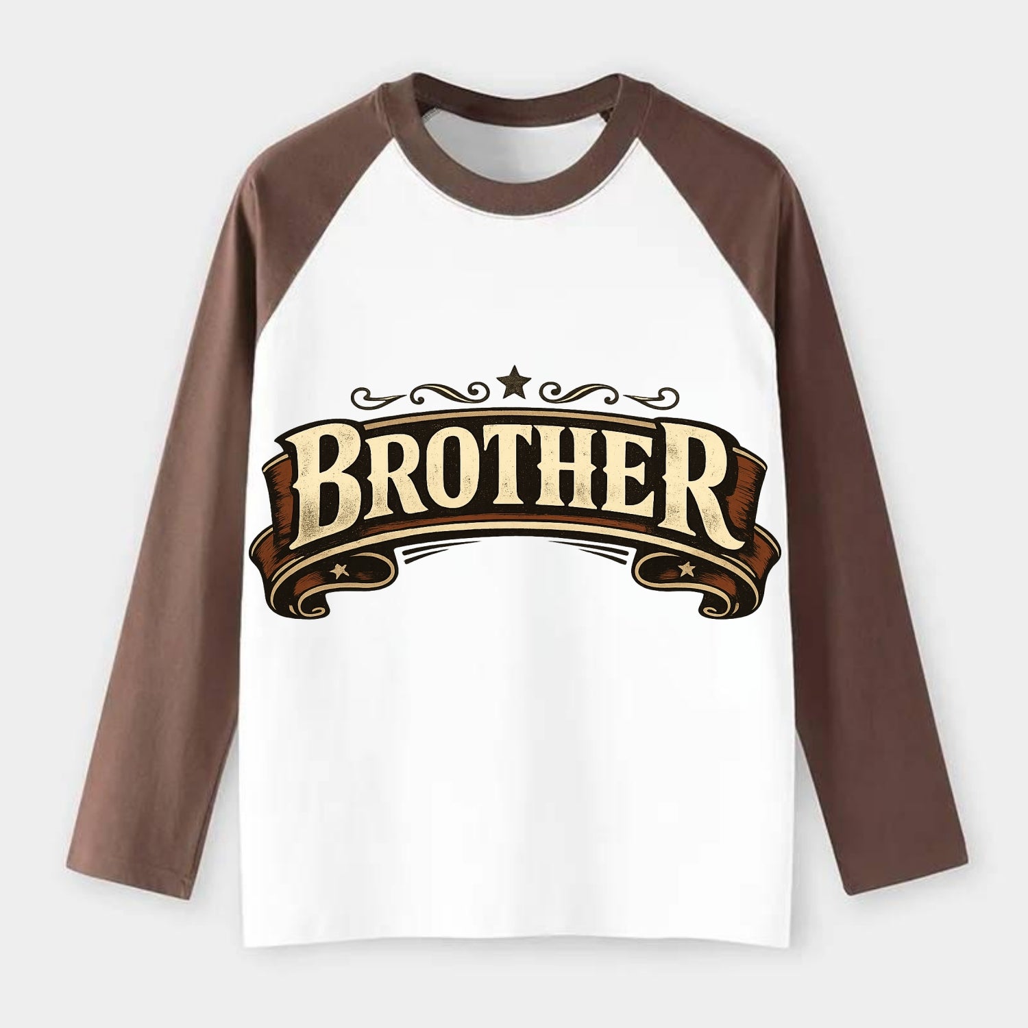Bold typography design - "BROTHER" - male bond, brotherhood - Raglan Long Sleeve T-Shirt - Coffee