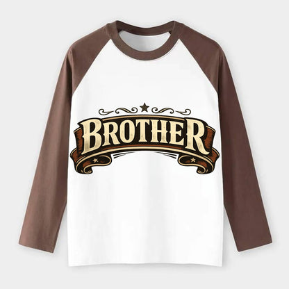 Bold typography design - "BROTHER" - male bond, brotherhood - Raglan Long Sleeve T-Shirt - Coffee