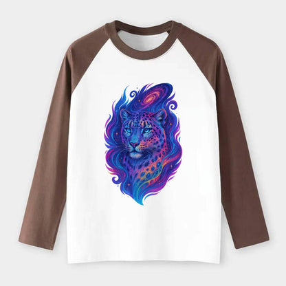 Majestic snow leopard with rainbow gradient spots, crystalline flowing - Raglan Long Sleeve T-Shirt - Coffee