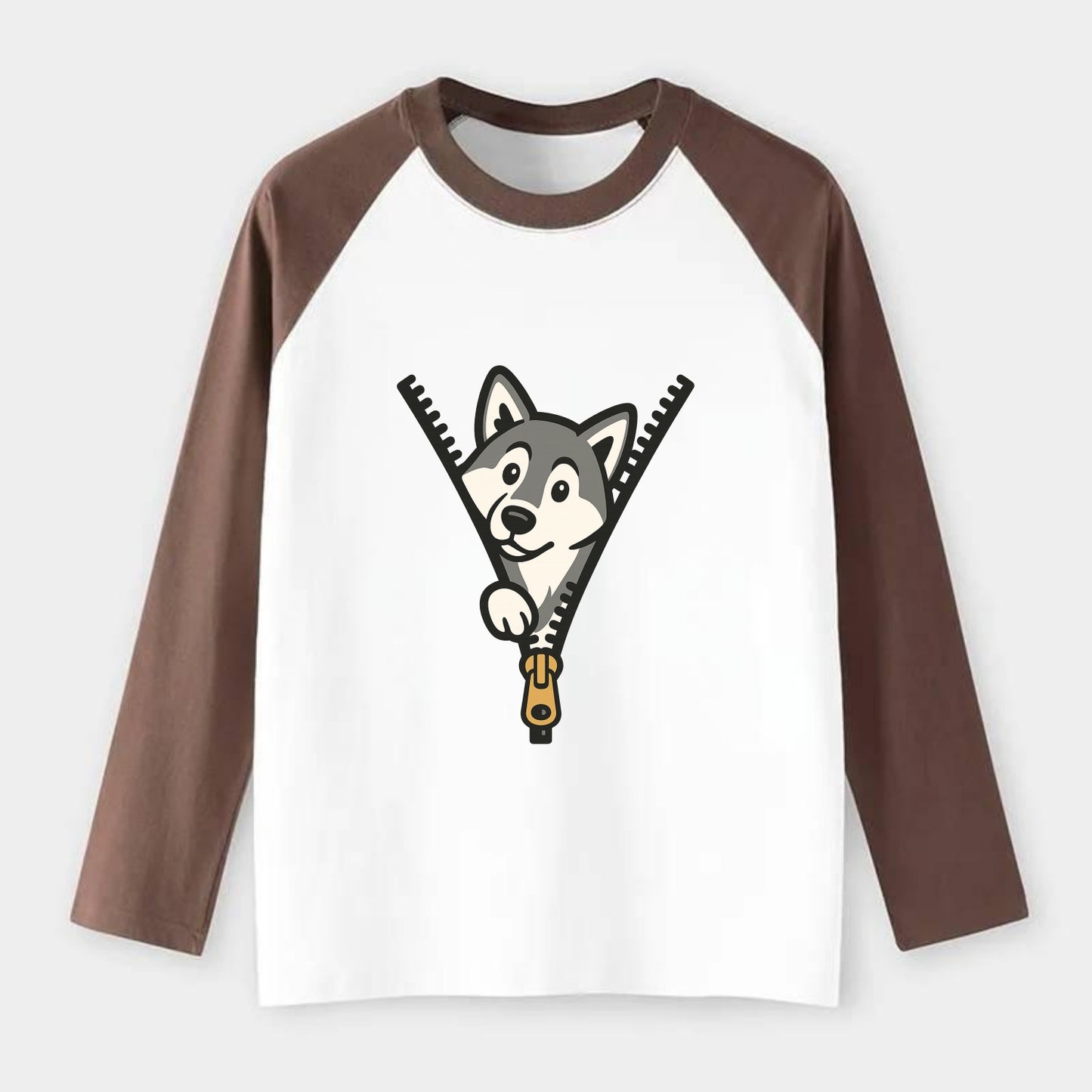 Alaskan Malamute - Raglan Long Sleeve T-Shirt - Coffee
