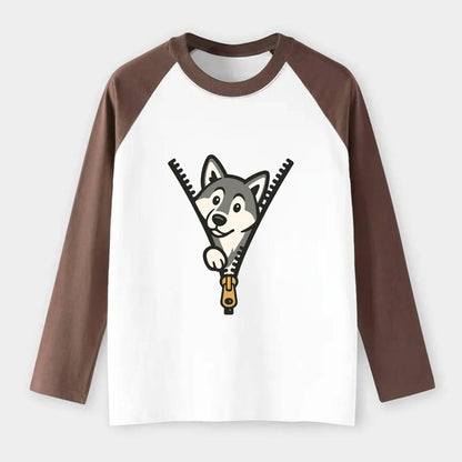 Alaskan Malamute - Raglan Long Sleeve T-Shirt - Coffee