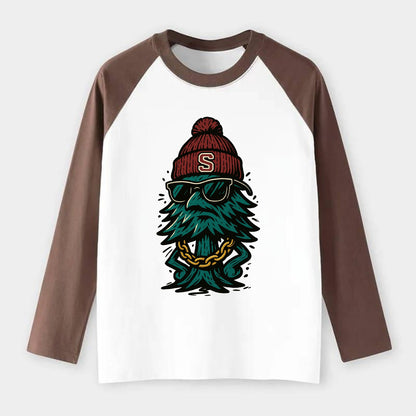 Palo Alto Tree wearing Stanford beanie with S patch - Raglan Long Sleeve T-Shirt - Coffee