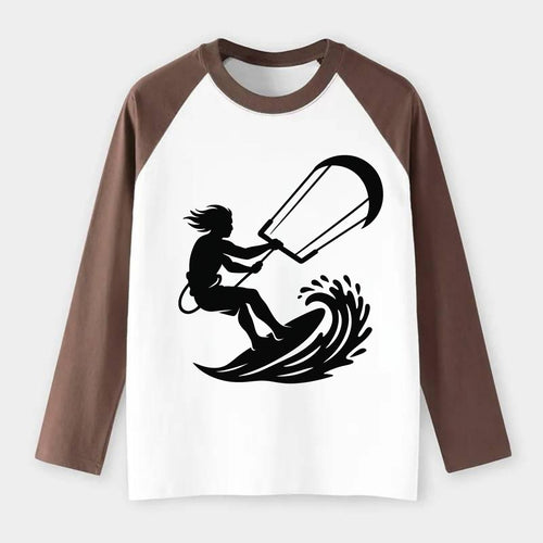 Kite surfer riding wave - Raglan Long Sleeve T-Shirt