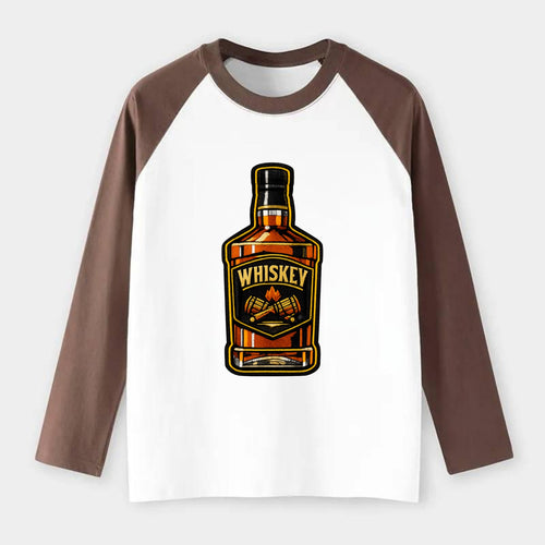 WHISKEY BOTTLE - bourbon bottle in amber and gold , spirits connoisseur - Raglan Long Sleeve T-Shirt