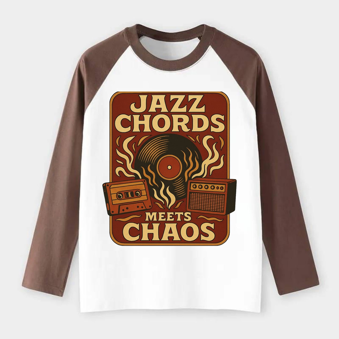 Jazz chords with hyperpop energy - "Jazz Meets Chaos" - unexpected - Raglan Long Sleeve T-Shirt - Coffee