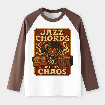 Jazz chords with hyperpop energy - "Jazz Meets Chaos" - unexpected - Raglan Long Sleeve T-Shirt - Coffee