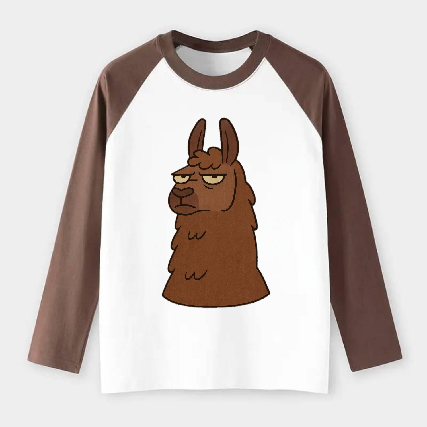 The Llama Judging Silently - Raglan Long Sleeve T-Shirt - Coffee