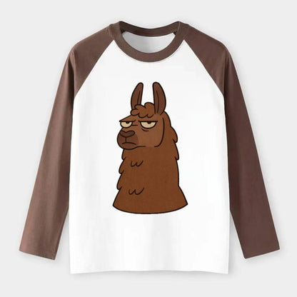 The Llama Judging Silently - Raglan Long Sleeve T-Shirt - Coffee