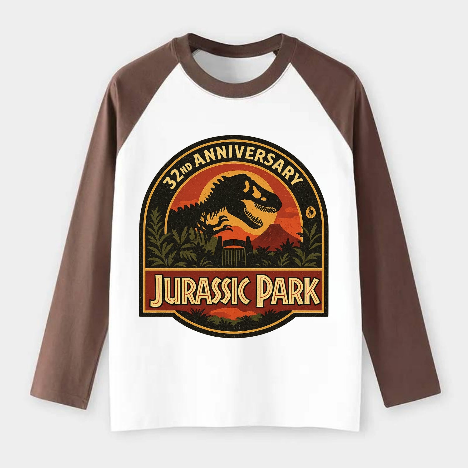 Jurassic Park 32nd Anniversary - Raglan Long Sleeve T-Shirt - Coffee