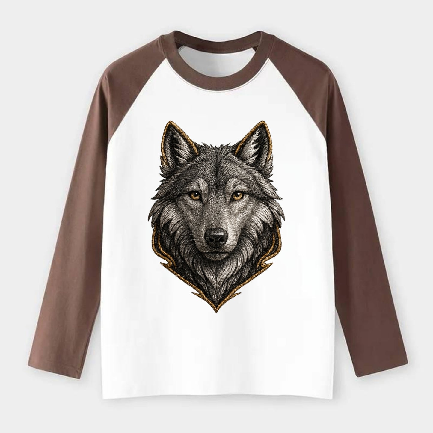 Wolf Totem  - Raglan Long Sleeve T-Shirt - Coffee