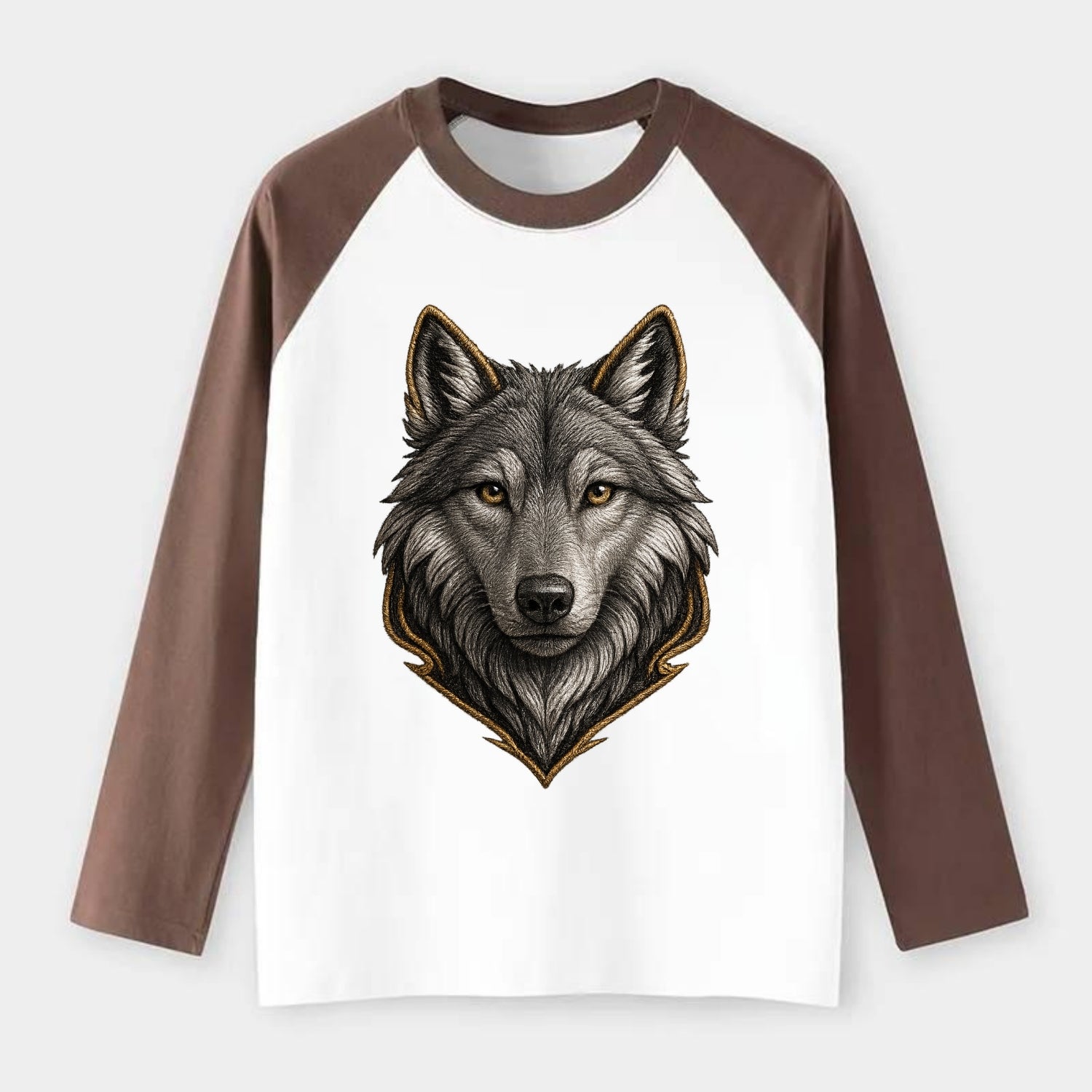 Wolf Totem  - Raglan Long Sleeve T-Shirt - Coffee