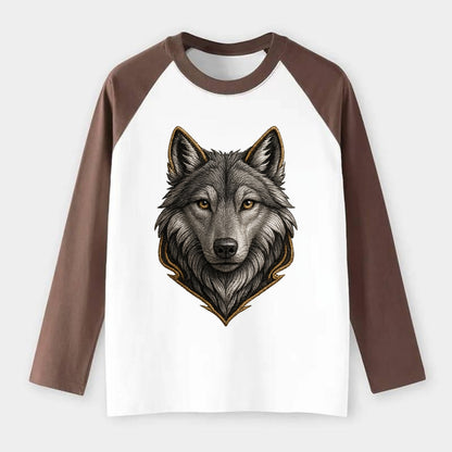 Wolf Totem  - Raglan Long Sleeve T-Shirt - Coffee