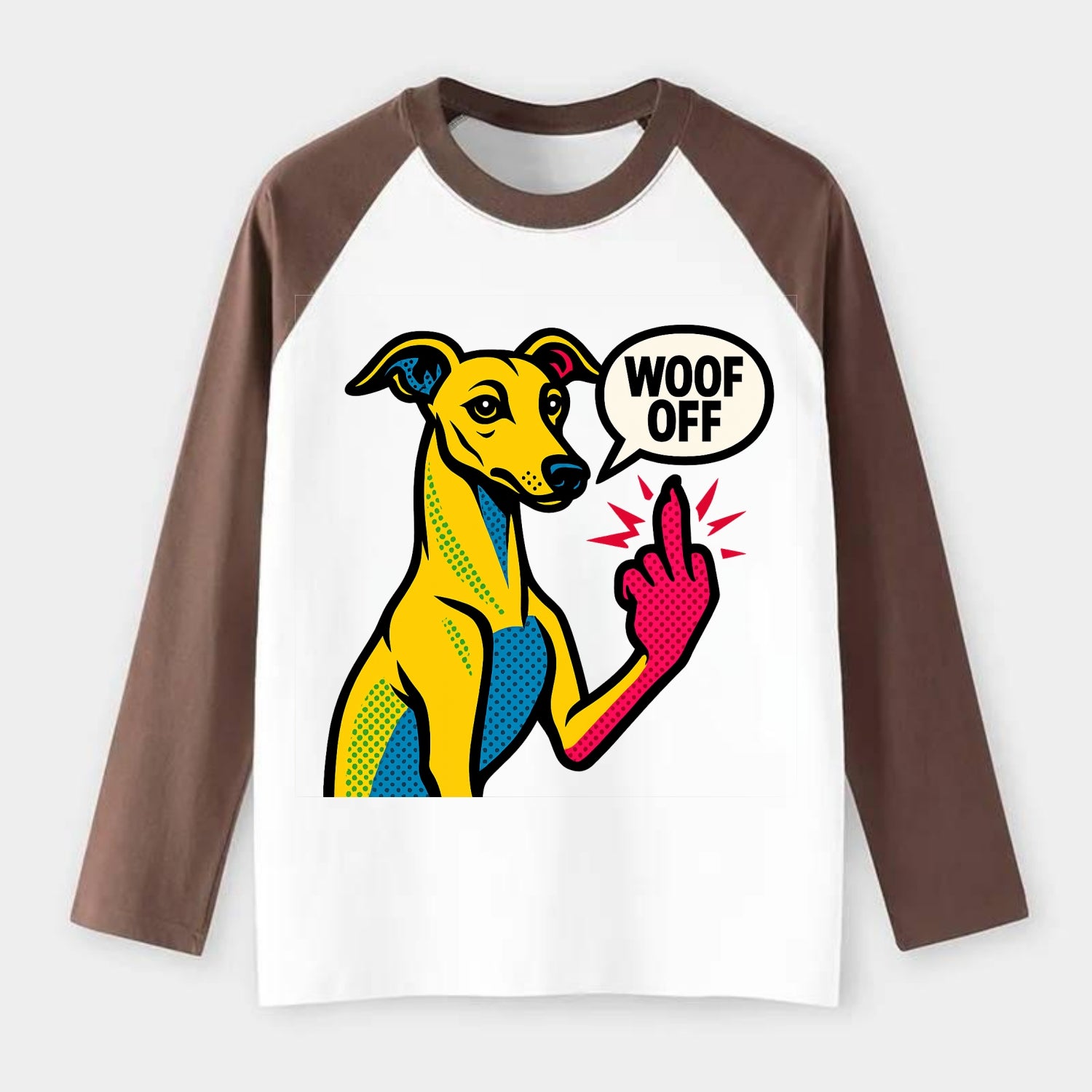 Whippet sleek athletic greyhound-like, elegant long paw giving sass - Raglan Long Sleeve T-Shirt - Coffee