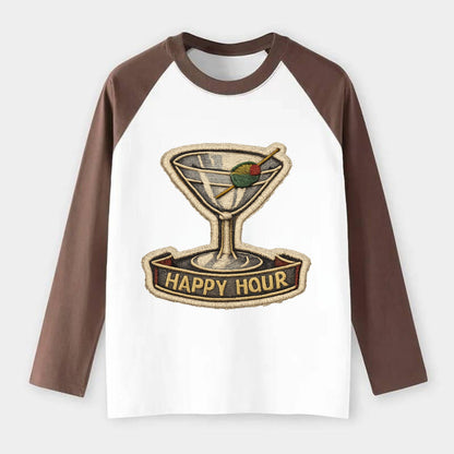 COCKTAIL MARTINI - martini glass with olive in silver and green , - Raglan Long Sleeve T-Shirt - Coffee