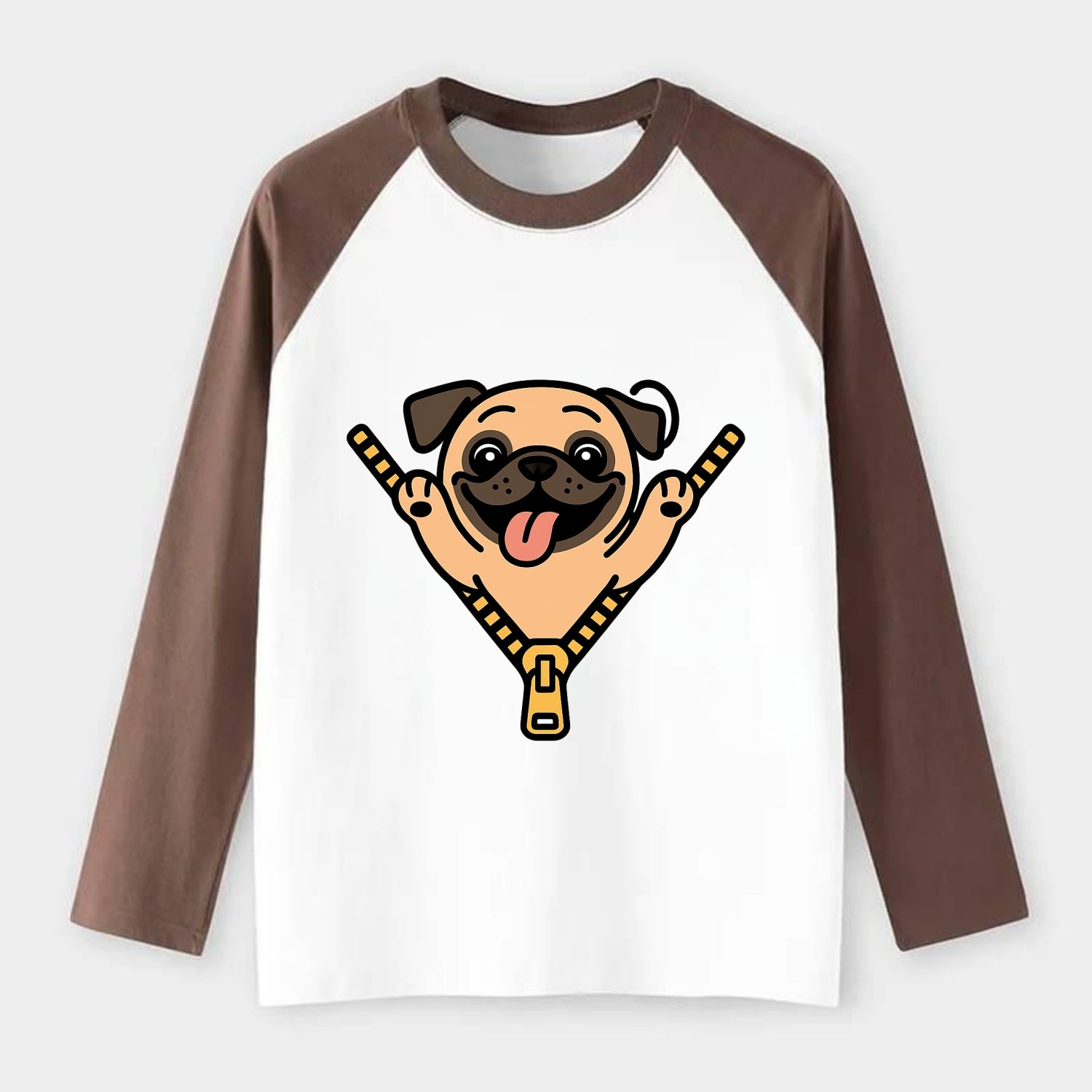 Pug - Raglan Long Sleeve T-Shirt - Coffee
