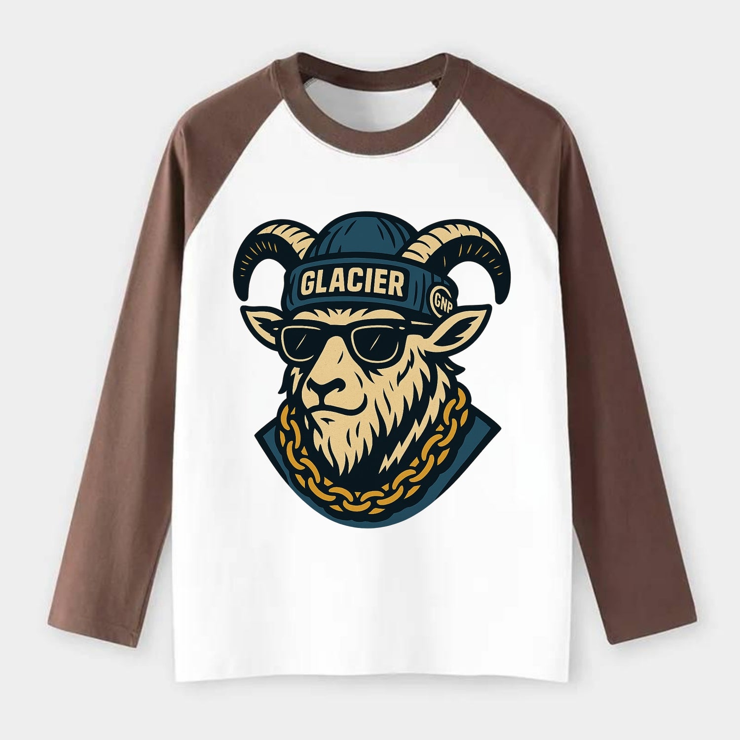 Glacier Mountain Goat - Raglan Long Sleeve T-Shirt - Coffee
