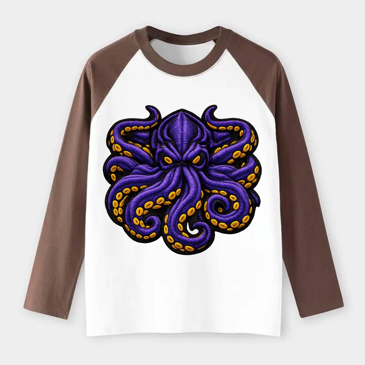 KRAKEN TENTACLES - sea monster in purple and black , deep sea - Raglan Long Sleeve T-Shirt - Coffee