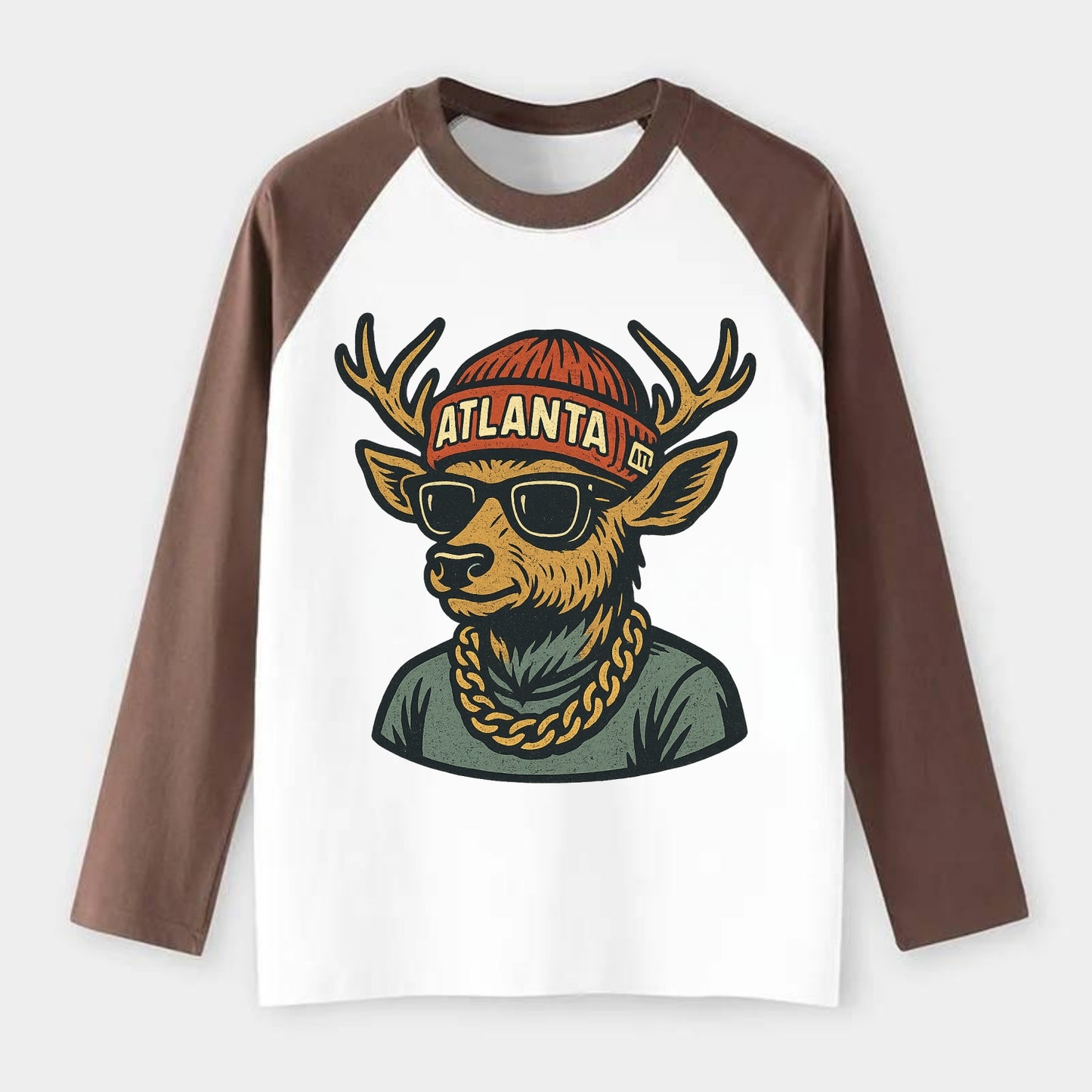 "deer" "atlanta" "atl" "red" "us South" - Raglan Long Sleeve T-Shirt - Coffee