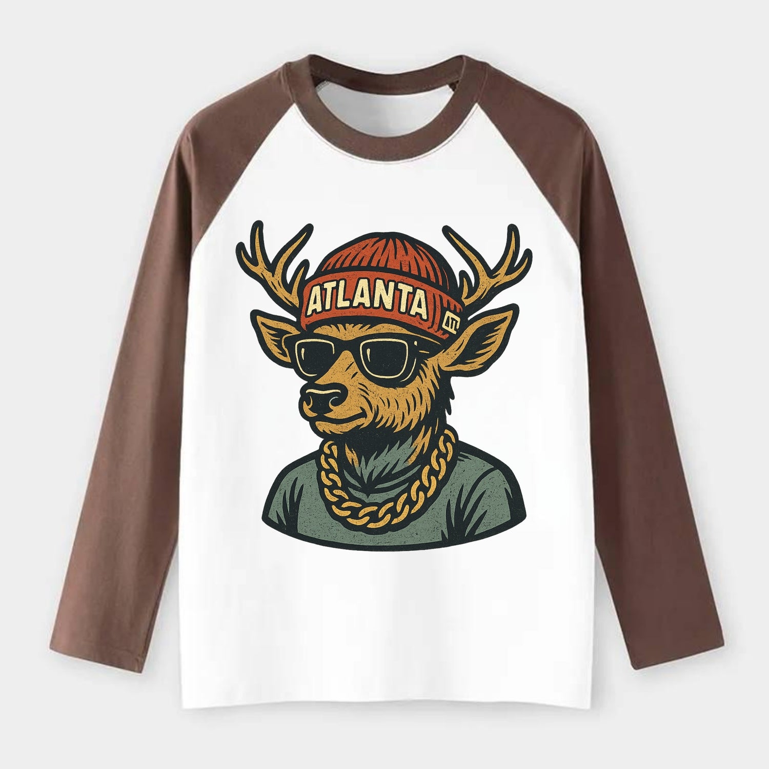 "deer" "atlanta" "atl" "red" "us South" - Raglan Long Sleeve T-Shirt - Coffee
