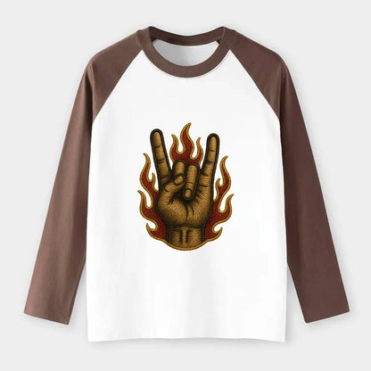 Devil Horns  - Raglan Long Sleeve T-Shirt - Coffee