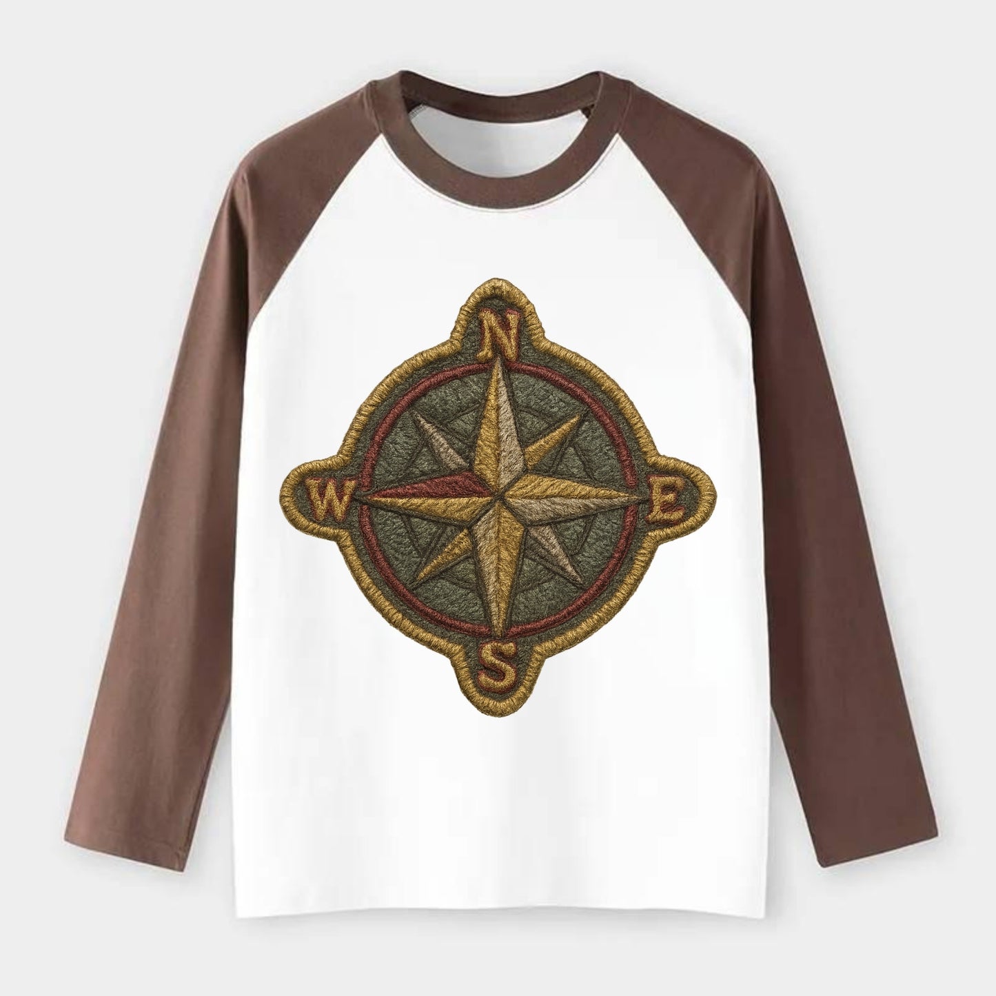 Compass rose with cardinal directions - explorer symbol - Raglan Long Sleeve T-Shirt - Coffee