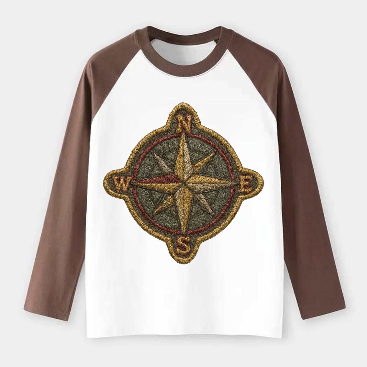 Compass rose with cardinal directions - explorer symbol - Raglan Long Sleeve T-Shirt - Coffee