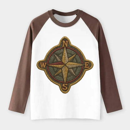 Compass rose with cardinal directions - explorer symbol - Raglan Long Sleeve T-Shirt - Coffee