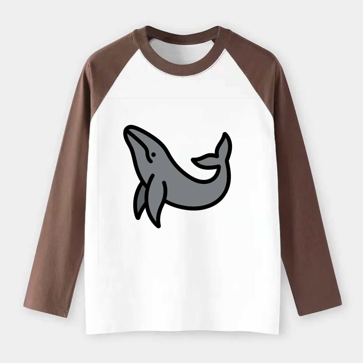 Humpback Whale - Gray breaching pose flat side profile - Raglan Long Sleeve T-Shirt - Coffee