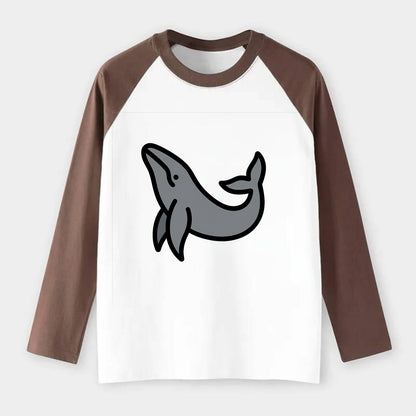 Humpback Whale - Gray breaching pose flat side profile - Raglan Long Sleeve T-Shirt - Coffee