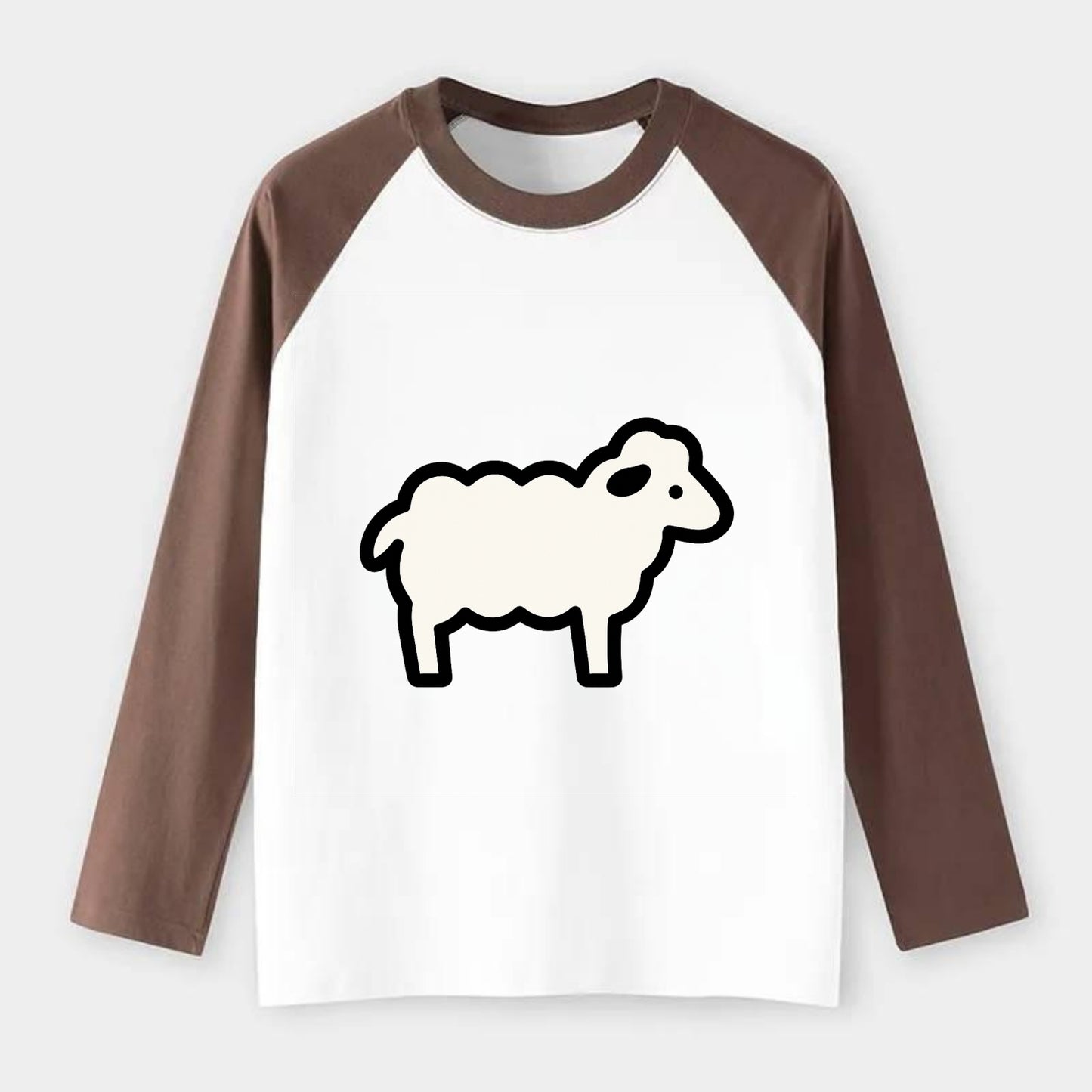 Sheep - White fluffy wool flat side profile - Raglan Long Sleeve T-Shirt - Coffee