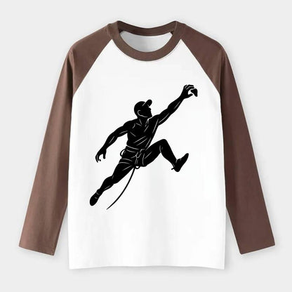 Rock wall climber reaching hold - Raglan Long Sleeve T-Shirt - Coffee