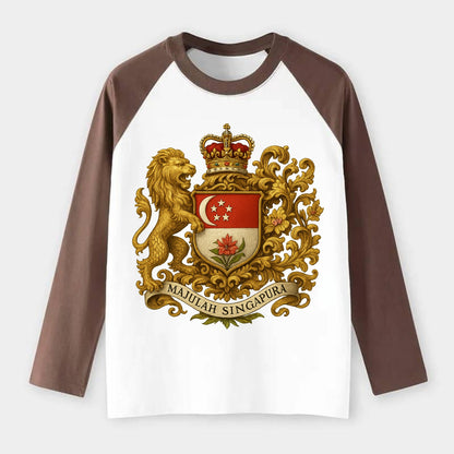 Singapore Merlion Emblem - Raglan Long Sleeve T-Shirt - Coffee
