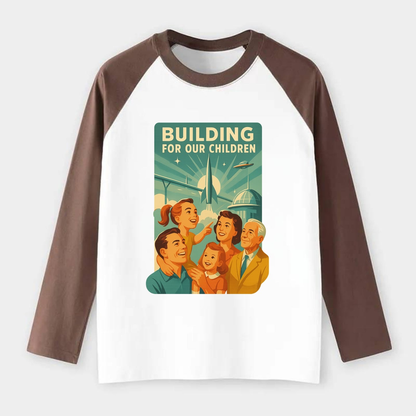 Multiple generations celebrating progress together - "Building for Our - Raglan Long Sleeve T-Shirt - Coffee