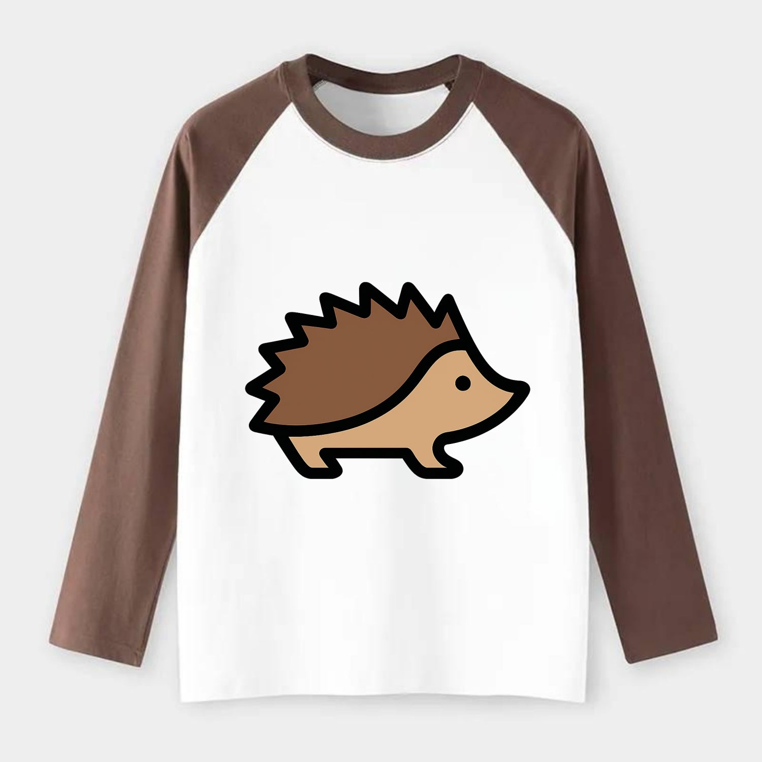 Hedgehog - Brown spiky back flat side profile - Raglan Long Sleeve T-Shirt - Coffee